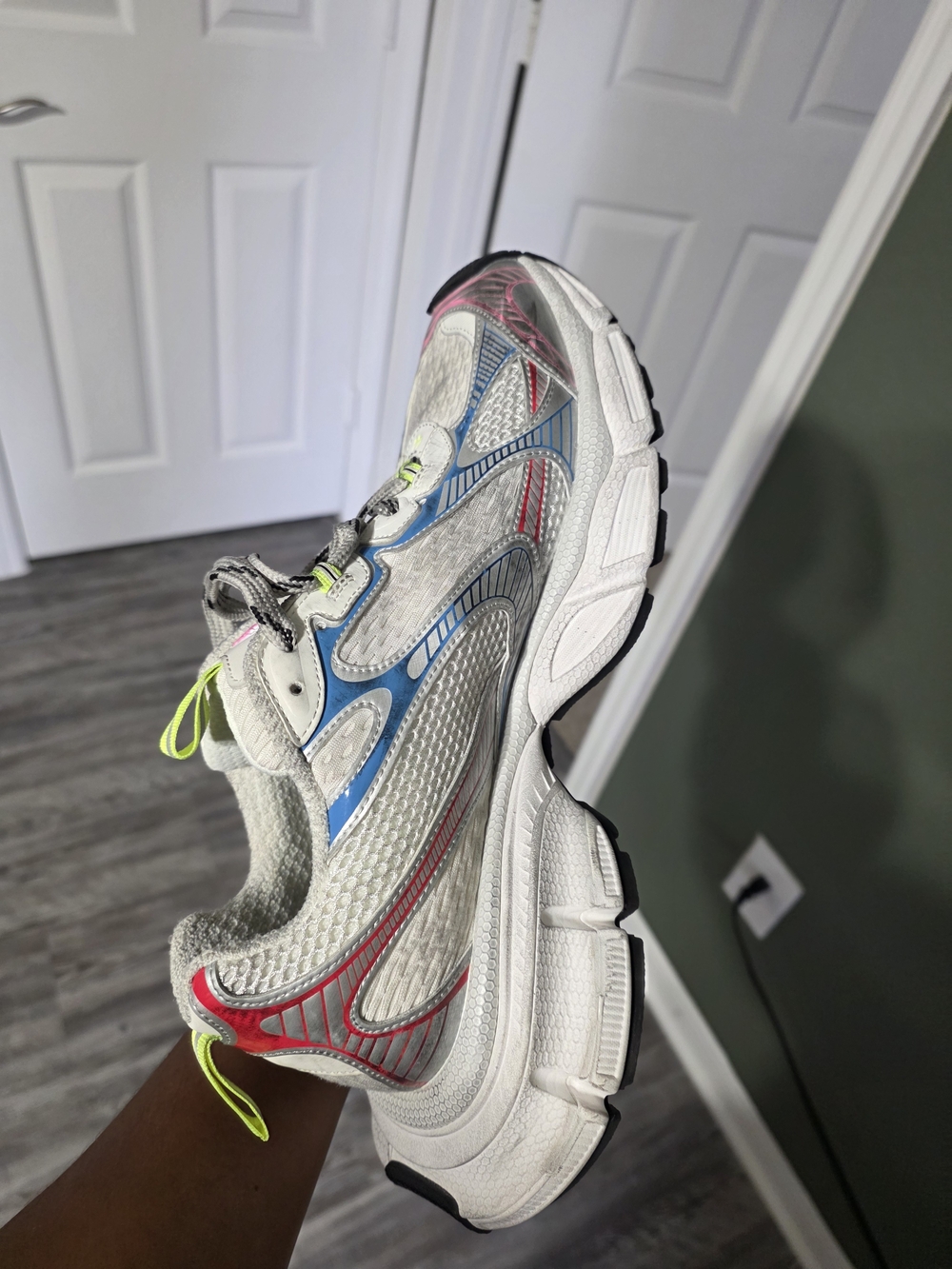 Balenciaga White Sneakers with Blue, Pink & Neon Yellow Details